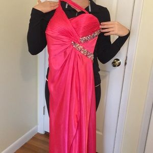 Hot pink rhinestone prom dress
